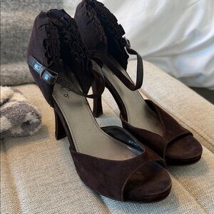 Fergie Dark Brown Peep Toe Heels